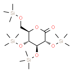 ChemSpider 2D Image | (3R,4S,5R,6R)-3,4,5-Tris[(trimethylsilyl)oxy]-6-{[(trimethylsilyl)oxy]methyl}tetrahydro-2H-pyran-2-one | C18H42O6Si4