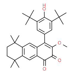 ChemSpider 2D Image | 4-[4-Hydroxy-3,5-bis(2-methyl-2-propanyl)phenyl]-3-methoxy-5,5,8,8-tetramethyl-5,6,7,8-tetrahydro-1,2-anthracenedione | C33H42O4