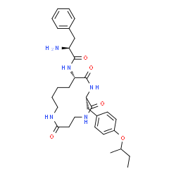 ChemSpider 2D Image | N-[(2S,13S)-2-(4-sec-Butoxybenzyl)-3,7,14-trioxo-1,4,8-triazacyclotetradecan-13-yl]-L-phenylalaninamide | C31H43N5O5