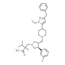 ChemSpider 2D Image | 2-{[(3S,4S)-3-{[4-(3-Benzyl-1-ethyl-1H-pyrazol-5-yl)-1-piperidinyl]methyl}-4-(3-fluorophenyl)-1-pyrrolidinyl]methyl}-2,3-dimethylbutanoic acid | C35H47FN4O2
