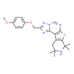 ChemSpider 2D Image | 2-[(4-Methoxyphenoxy)methyl]-8,8,10,10-tetramethyl-8,9,10,11-tetrahydropyrido[4',3':4,5]thieno[3,2-e][1,2,4]triazolo[1,5-c]pyrimidine | C22H25N5O2S