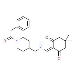 ChemSpider 2D Image | 5,5-Dimethyl-2-[({[1-(phenylacetyl)-4-piperidinyl]methyl}amino)methylene]-1,3-cyclohexanedione | C23H30N2O3
