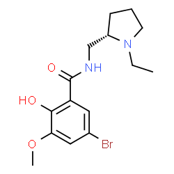 ChemSpider 2D Image | 5-Bromo-N-{[(2S)-1-ethyl-2-pyrrolidinyl]methyl}-2-hydroxy-3-methoxybenzamide | C15H21BrN2O3