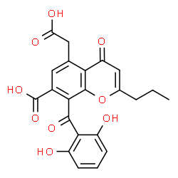 ChemSpider 2D Image | 5-(Carboxymethyl)-8-(2,6-dihydroxybenzoyl)-4-oxo-2-propyl-4H-chromene-7-carboxylic acid | C22H18O9