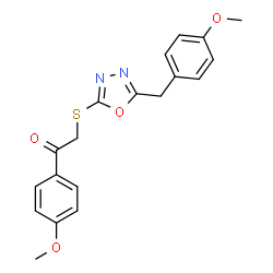 ChemSpider 2D Image | 2-{[5-(4-Methoxybenzyl)-1,3,4-oxadiazol-2-yl]sulfanyl}-1-(4-methoxyphenyl)ethanone | C19H18N2O4S