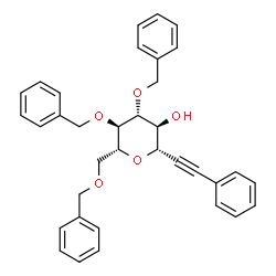 ChemSpider 2D Image | (1S)-1,5-Anhydro-3,4,6-tri-O-benzyl-1-(phenylethynyl)-D-glucitol | C35H34O5