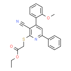 ChemSpider 2D Image | Ethyl {[3-cyano-4-(2-methoxyphenyl)-6-phenyl-2-pyridinyl]sulfanyl}acetate | C23H20N2O3S