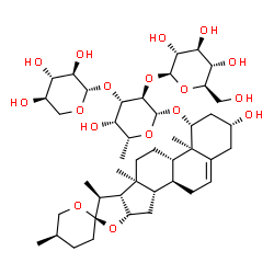 ChemSpider 2D Image | (1beta,3beta,25R)-3-Hydroxyspirost-5-en-1-yl beta-D-glucopyranosyl-(1->2)-[beta-D-xylopyranosyl-(1->3)]-6-deoxy-beta-D-galactopyranoside | C44H70O17