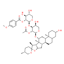 ChemSpider 2D Image | (3beta,12beta,22xi,25R)-3-Hydroxyspirostan-12-yl 2-O-acetyl-3-O-[2-O-(4-methoxybenzoyl)-beta-D-xylopyranosyl]-alpha-L-arabinopyranoside | C47H68O15