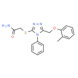 ChemSpider 2D Image | 2-({5-[(2-Methylphenoxy)methyl]-4-phenyl-4H-1,2,4-triazol-3-yl}sulfanyl)acetamide | C18H18N4O2S