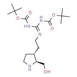 ChemSpider 2D Image | Bis(2-methyl-2-propanyl) ({2-[(2S,3R)-2-(hydroxymethyl)-3-pyrrolidinyl]ethyl}carbonimidoyl)biscarbamate | C18H34N4O5