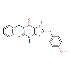 ChemSpider 2D Image | 1-Benzyl-8-(4-methoxy-phenoxy)-3,7-dimethyl-3,7-dihydro-purine-2,6-dione | C21H20N4O4