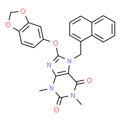ChemSpider 2D Image | 8-(1,3-Benzodioxol-5-yloxy)-1,3-dimethyl-7-(1-naphthylmethyl)-3,7-dihydro-1H-purine-2,6-dione | C25H20N4O5