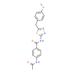ChemSpider 2D Image | 4-Acetamido-N-[5-(4-methoxybenzyl)-1,3,4-thiadiazol-2-yl]benzamide | C19H18N4O3S