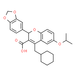 ChemSpider 2D Image | 2-(1,3-Benzodioxol-5-yl)-4-(cyclohexylmethyl)-6-isopropoxy-2H-chromene-3-carboxylic acid | C27H30O6