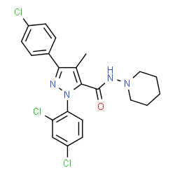 ChemSpider 2D Image | 3-(4-Chlorophenyl)-1-(2,4-dichlorophenyl)-4-methyl-N-(1-piperidinyl)-1H-pyrazole-5-carboxamide | C22H21Cl3N4O