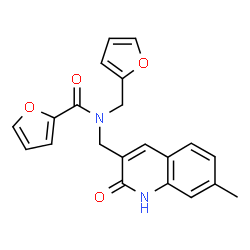 ChemSpider 2D Image | N-(2-Furylmethyl)-N-[(7-methyl-2-oxo-1,2-dihydro-3-quinolinyl)methyl]-2-furamide | C21H18N2O4
