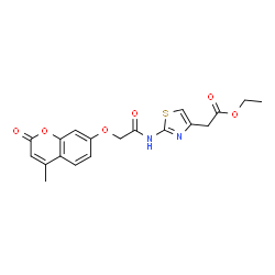 ChemSpider 2D Image | Ethyl [2-({[(4-methyl-2-oxo-2H-chromen-7-yl)oxy]acetyl}amino)-1,3-thiazol-4-yl]acetate | C19H18N2O6S