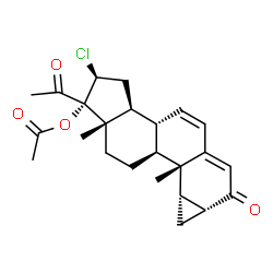ChemSpider 2D Image | (1R,2S,3aS,3bR,7aR,8aS,8bS,8cS,10aS)-1-Acetyl-2-chloro-8b,10a-dimethyl-7-oxo-1,2,3,3a,3b,7,7a,8,8a,8b,8c,9,10,10a-tetradecahydrocyclopenta[a]cyclopropa[g]phenanthren-1-yl acetate | C24H29ClO4