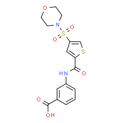 ChemSpider 2D Image | 3-({[4-(4-Morpholinylsulfonyl)-2-thienyl]carbonyl}amino)benzoic acid | C16H16N2O6S2