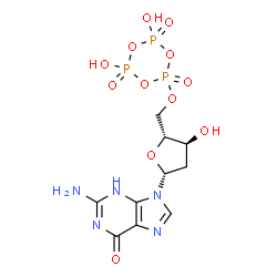 ChemSpider 2D Image | 2'-Deoxy-5'-O-(4,6-dihydroxy-2,4,6-trioxido-1,3,5,2,4,6-trioxatriphosphinan-2-yl)guanosine | C10H14N5O12P3