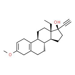 ChemSpider 2D Image | (8R,9S,13S,14S,17R)-13-Ethyl-17-ethynyl-3-methoxy-4,6,7,8,9,11,12,13,14,15,16,17-dodecahydro-1H-cyclopenta[a]phenanthren-17-ol | C22H30O2