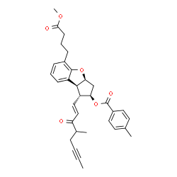 ChemSpider 2D Image | (1R,2R,3aS,8bS)-5-(4-Methoxy-4-oxobutyl)-1-[(1E)-4-methyl-3-oxo-1-octen-6-yn-1-yl]-2,3,3a,8b-tetrahydro-1H-benzo[b]cyclopenta[d]furan-2-yl 4-methylbenzoate | C33H36O6