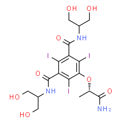 ChemSpider 2D Image | 5-{[(2S)-1-Amino-1-oxo-2-propanyl]oxy}-N,N'-bis(1,3-dihydroxy-2-propanyl)-2,4,6-triiodoisophthalamide | C17H22I3N3O8