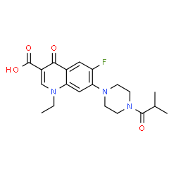 ChemSpider 2D Image | 1-Ethyl-6-fluoro-7-(4-isobutyryl-1-piperazinyl)-4-oxo-1,4-dihydro-3-quinolinecarboxylic acid | C20H24FN3O4