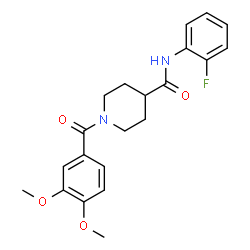 ChemSpider 2D Image | 1-(3,4-Dimethoxybenzoyl)-N-(2-fluorophenyl)-4-piperidinecarboxamide | C21H23FN2O4