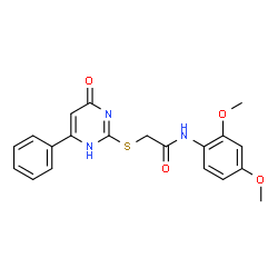 ChemSpider 2D Image | acetamide, 2-[(1,6-dihydro-6-oxo-4-phenyl-2-pyrimidinyl)thio]-N-(2,4-dimethoxyphenyl)- | C20H19N3O4S