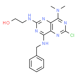 ChemSpider 2D Image | 2-{[4-(Benzylamino)-6-chloro-8-(dimethylamino)pyrimido[5,4-d]pyrimidin-2-yl]amino}ethanol | C17H20ClN7O