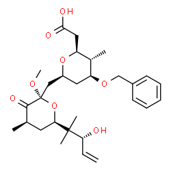ChemSpider 2D Image | (1S,5S)-1,5-Anhydro-3-O-benzyl-1-(carboxymethyl)-2,4-dideoxy-5-({(2R,4R,6R)-6-[(3R)-3-hydroxy-2-methyl-4-penten-2-yl]-2-methoxy-4-methyl-3-oxotetrahydro-2H-pyran-2-yl}methyl)-2-methyl-L-threo-pentitol | C29H42O8