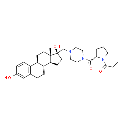 ChemSpider 2D Image | 1-{(2S)-2-[(4-{[(17beta)-3,17-Dihydroxyestra-1,3,5(10)-trien-17-yl]methyl}-1-piperazinyl)carbonyl]-1-pyrrolidinyl}-1-propanone | C31H45N3O4