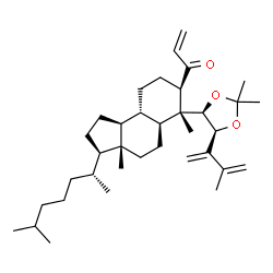ChemSpider 2D Image | 1-{(3R,3aR,5aS,6R,7R,9aS,9bS)-6-[(4R,5S)-2,2-Dimethyl-5-(3-methyl-1,3-butadien-2-yl)-1,3-dioxolan-4-yl]-3a,6-dimethyl-3-[(2R)-6-methyl-2-heptanyl]dodecahydro-1H-cyclopenta[a]naphthalen-7-yl}-2-propen-
1-one | C36H58O3