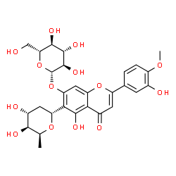 ChemSpider 2D Image | (6R)-2,6-Anhydro-1,5-dideoxy-6-[7-(beta-D-glucopyranosyloxy)-5-hydroxy-2-(3-hydroxy-4-methoxyphenyl)-4-oxo-4H-chromen-6-yl]-D-xylo-hexitol | C28H32O14