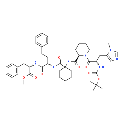ChemSpider 2D Image | Methyl N-[(2S)-2-({[1-({[(2R)-1-(3-methyl-N-{[(2-methyl-2-propanyl)oxy]carbonyl}-L-histidyl)-2-piperidinyl]carbonyl}amino)cyclohexyl]carbonyl}amino)-4-phenylbutanoyl]-L-phenylalaninate | C45H61N7O8