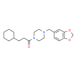 ChemSpider 2D Image | 1-[4-(1,3-Benzodioxol-5-ylmethyl)-1-piperazinyl]-3-cyclohexyl-1-propanone | C21H30N2O3