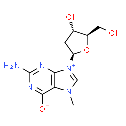 ChemSpider 2D Image | 2-Amino-9-(2-deoxy-beta-D-erythro-pentofuranosyl)-7-methyl-7H-purin-9-ium-6-olate | C11H15N5O4