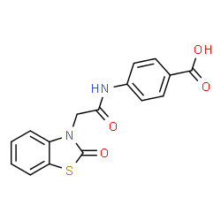 ChemSpider 2D Image | 4-{[(2-Oxo-1,3-benzothiazol-3(2H)-yl)acetyl]amino}benzoic acid | C16H12N2O4S