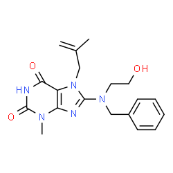 ChemSpider 2D Image | 8-[Benzyl(2-hydroxyethyl)amino]-3-methyl-7-(2-methyl-2-propen-1-yl)-3,7-dihydro-1H-purine-2,6-dione | C19H23N5O3