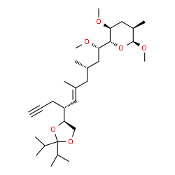 ChemSpider 2D Image | Methyl (5R)-2,3-dideoxy-5-{(1S,3S,5E,7R)-7-[(4S)-2,2-diisopropyl-1,3-dioxolan-4-yl]-1-methoxy-3,5-dimethyl-5-decen-9-yn-1-yl}-2-methyl-4-O-methyl-alpha-D-erythro-pentopyranoside | C30H52O6