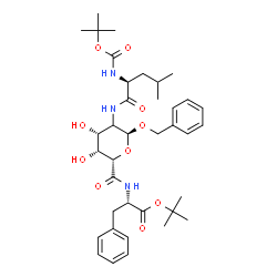 ChemSpider 2D Image | 2-Methyl-2-propanyl (2S)-2-({[(2S,3R,4R,6S)-6-(benzyloxy)-3,4-dihydroxy-5-{[(2S)-4-methyl-2-({[(2-methyl-2-propanyl)oxy]carbonyl}amino)pentanoyl]amino}tetrahydro-2H-pyran-2-yl]carbonyl}amino)-3-phenyl
propanoate | C37H53N3O10