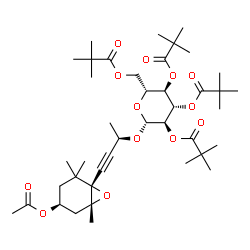 ChemSpider 2D Image | (1R,3S,6R)-1,5,5-Trimethyl-6-[(3R)-3-{[2,3,4,6-tetrakis-O-(2,2-dimethylpropanoyl)-beta-D-glucopyranosyl]oxy}-1-butyn-1-yl]-7-oxabicyclo[4.1.0]hept-3-yl acetate | C41H64O13