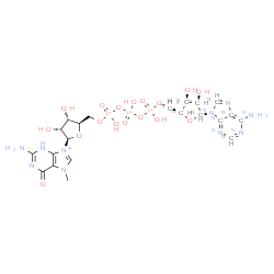 ChemSpider 2D Image | 2-Amino-9-[(2R,3R,4S,5R)-5-({[{[{[({[(2R,3S,4R,5R)-5-[6-(~15~N)amino(~13~C_5_,~15~N_4_)-9H-purin-9-yl]-3,4-dihydroxy(~13~C_4_)tetrahydro-2-furanyl](~13~C)methyl}oxy)(hydroxy)phosphoryl]oxy}(hydroxy)ph
osphoryl]oxy}(hydroxy)phosphoryl]oxy}methyl)-3,4-dihydroxytetrahydro-2-furanyl]-7-methyl-6-oxo-6,7-dihydro-3H-purin-9-ium | C1113C10H30N515N5O17P3