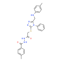 ChemSpider 2D Image | 4-Methyl-N'-{[(5-{[(4-methylphenyl)amino]methyl}-4-phenyl-4H-1,2,4-triazol-3-yl)sulfanyl]acetyl}benzohydrazide | C26H26N6O2S