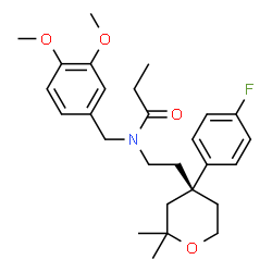 ChemSpider 2D Image | N-(3,4-Dimethoxybenzyl)-N-{2-[(4R)-4-(4-fluorophenyl)-2,2-dimethyltetrahydro-2H-pyran-4-yl]ethyl}propanamide | C27H36FNO4