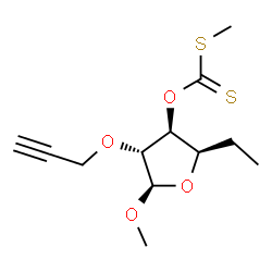 ChemSpider 2D Image | Methyl 5,6-dideoxy-3-O-[(methylsulfanyl)carbonothioyl]-2-O-2-propyn-1-yl-beta-D-xylo-hexofuranoside | C12H18O4S2