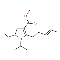 ChemSpider 2D Image | Methyl 5-(iodomethyl)-1-isopropyl-2-[(3E)-3-penten-1-yl]-4,5-dihydro-1H-pyrrole-3-carboxylate | C15H24INO2