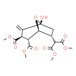 ChemSpider 2D Image | Dimethyl (1S,2R,3R,5R,7R)-7-(1,3-dimethoxy-1,3-dioxo-2-propanyl)-5-hydroxy-4-methylene-8-oxabicyclo[3.2.1]octane-2,3-dicarboxylate | C17H22O10